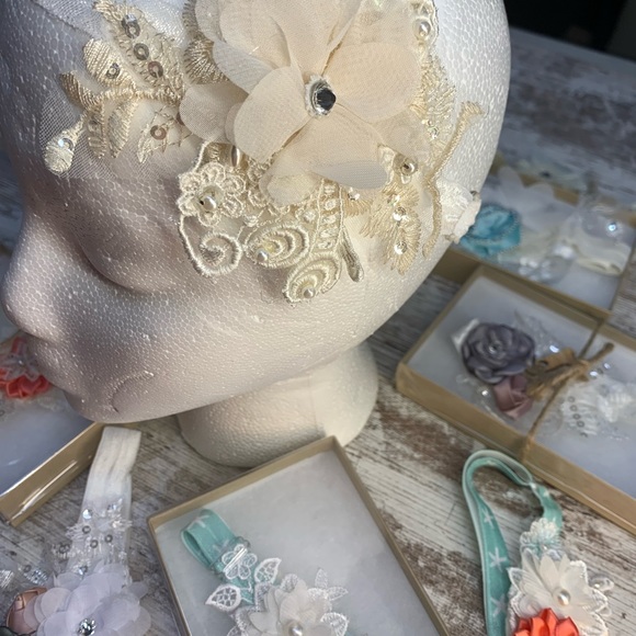 Adjustable headband flower girl hair bow ivory bridal accessory bride headband - Picture 3 of 3